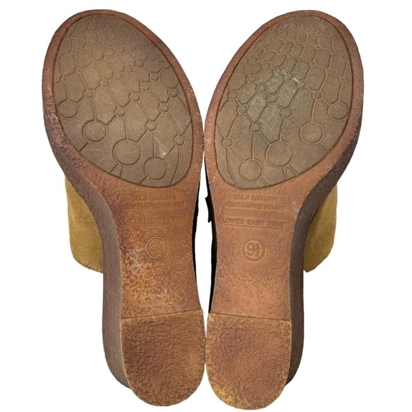 Lower East Side VTG Mules Size 9.5 Clogs Tan Suede & Sherpa Gummies Wedge Heel - Picture 9 of 9
